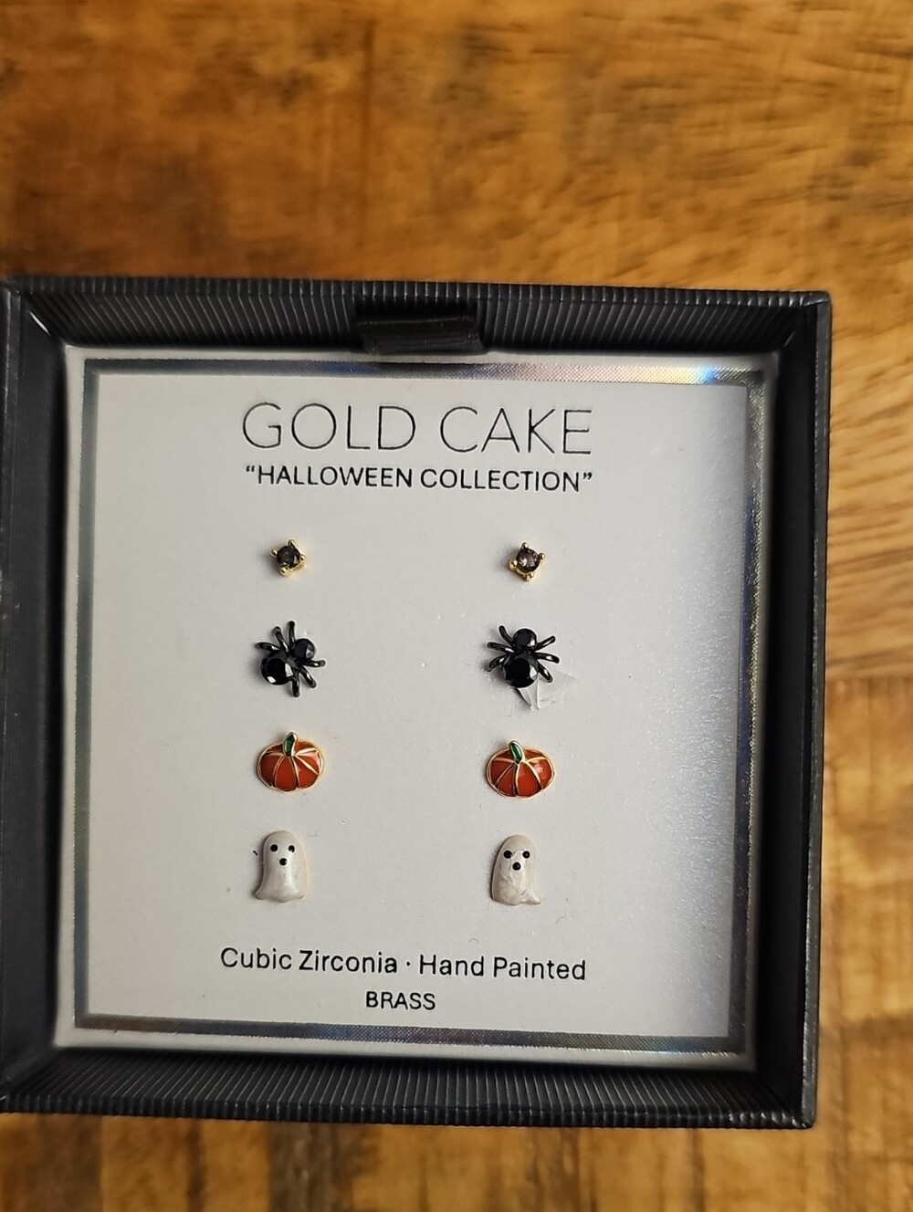 NWT Gold Cake Halloween Collection Stud Earrings Pack 4 Pair Ghost Spider CZ New